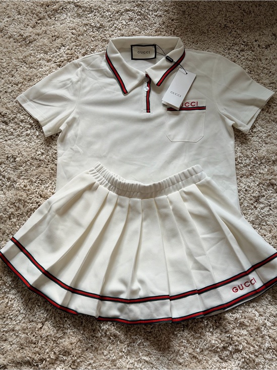 Gucci Dresses & Skirts - Gucci White Polo Shirt with Pleated Skirt Set